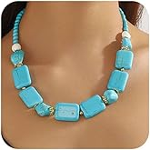 BOOZIQ Western Turquoise Choker Necklace for Women Chunky Turquoise Beaded Necklace Boho Western Country Jewelry for Women