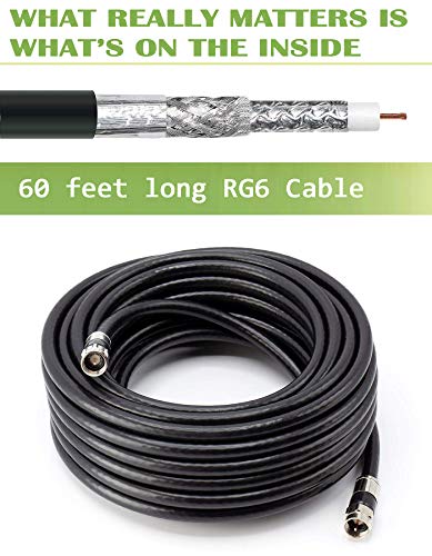 CeKay Outdoor Digital HD TV Antenna with High Gain and Low Noise Amplifier for UHF/VHF - Long Range, Mounting Pole, 60FT RG6 Coaxial Cable, 2 Way Splitter, Easy Installation