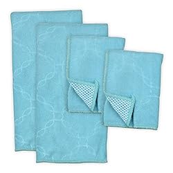 See DII Wash and Dry Microfiber Embossed Dishtowel Dishcloth with Scrubber (Set of 4), 12 x 12
