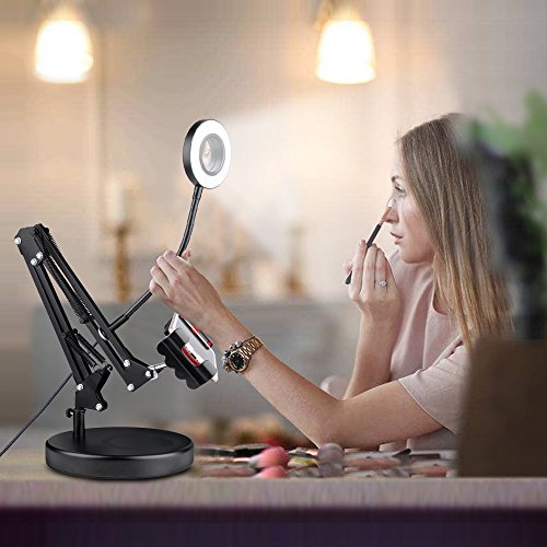 B-Land Cell Phone Holder with Selfie Ring Light for Live Stream, LED Camera LED Light with Mirror Flexible iPad Stand Holder Mobile Phone Stand for iPhone, Andriod Phone & Tablets - Thumbnail 5