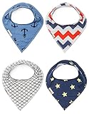 Baby Bandana Drool Bibs for Boys & Girls, 4 Pack of Absorbent Cotton with Adjustable Snaps, Baby Gift Set with Canvas Bag By Rshida Bright