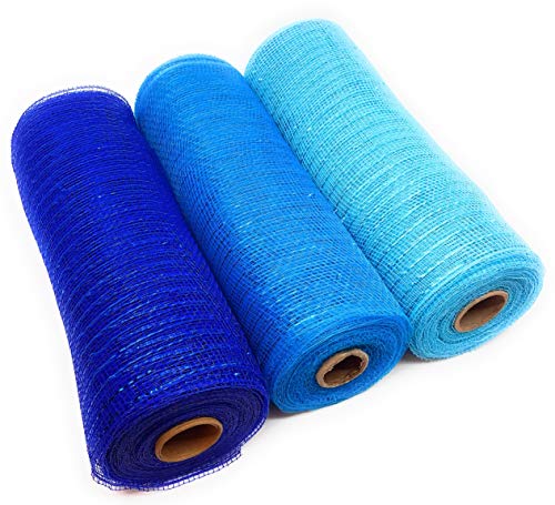 Shades of Blue Decorative 10" Wide, 10 Yard Mesh Rolls for Crafting Wire Wreaths (Royal Blue, Turquoise, Light Blue) - Thumbnail 2