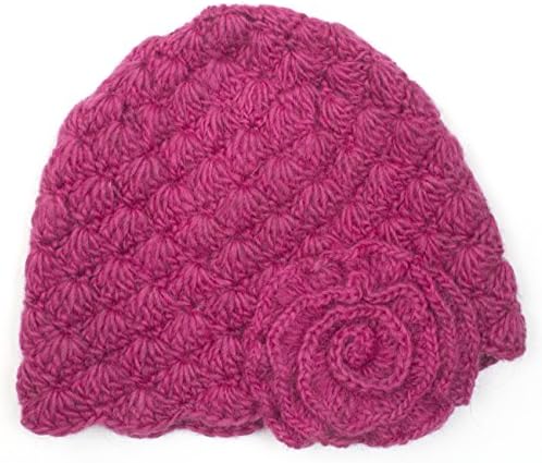 World Finds Mollie Cloche Woolen Hat with Flower Fair Trade One Size Hot Pink