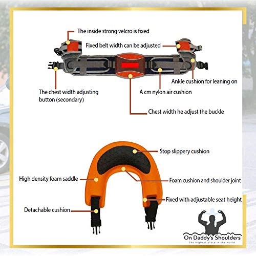 Shoulder Saddle Seat Carrier for Toddlers, Wearable, Hands-Free, Dual Safety System, Adjustable for Ages 2-5 Years, ON DADDY\'S SHOULDERS by Romi Marketing