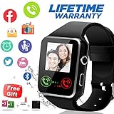 Bluetooth Smart Watch With Camera Sim Card Slot Touch Screen Smartwatch Unlocked Cell Phone Watch Sports Smart Wrist Watch For Android Phones Samsung Sony IOS (X-Black)