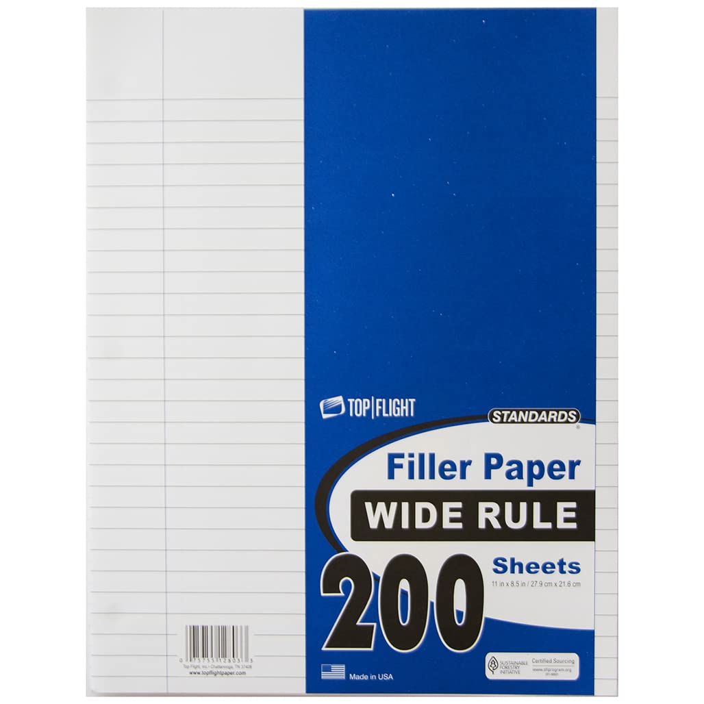 Top Flight Filler Paper, 8.5 x 11 Inches, Wide Rule, 200 Sheets (12803)