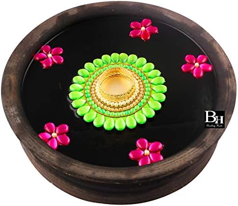 Bombay Haat Kundan & Pearl Floating Diwali Diya With Pretty Flowers, Pack of 1 Main Flower And 5 Small Flowers, 1 Plastic Crystal Box