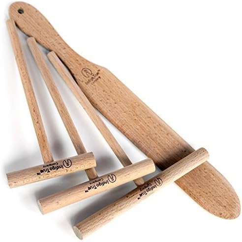 Indigo True Company Beechwood Crepe Spreaders and Spatula, Premium Crepe Making Kit - 4 Piece Set (7-inch, 5-inch, 3-1/2-inch Tools and 14-inch Spatula) by Indigo True Company
