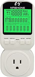 Power Energy Meter Plug by Nashone Digital Electricity Usage Consumption Monitor,Watt Meter Plug-in LCD Display Overload Alarm