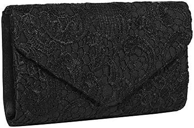Gyeitee Women's Elegant Floral Lace Envelope Clutch Evening Prom Handbag Purse Ladies Satin Lace Envelope Clutch Bag (Black)