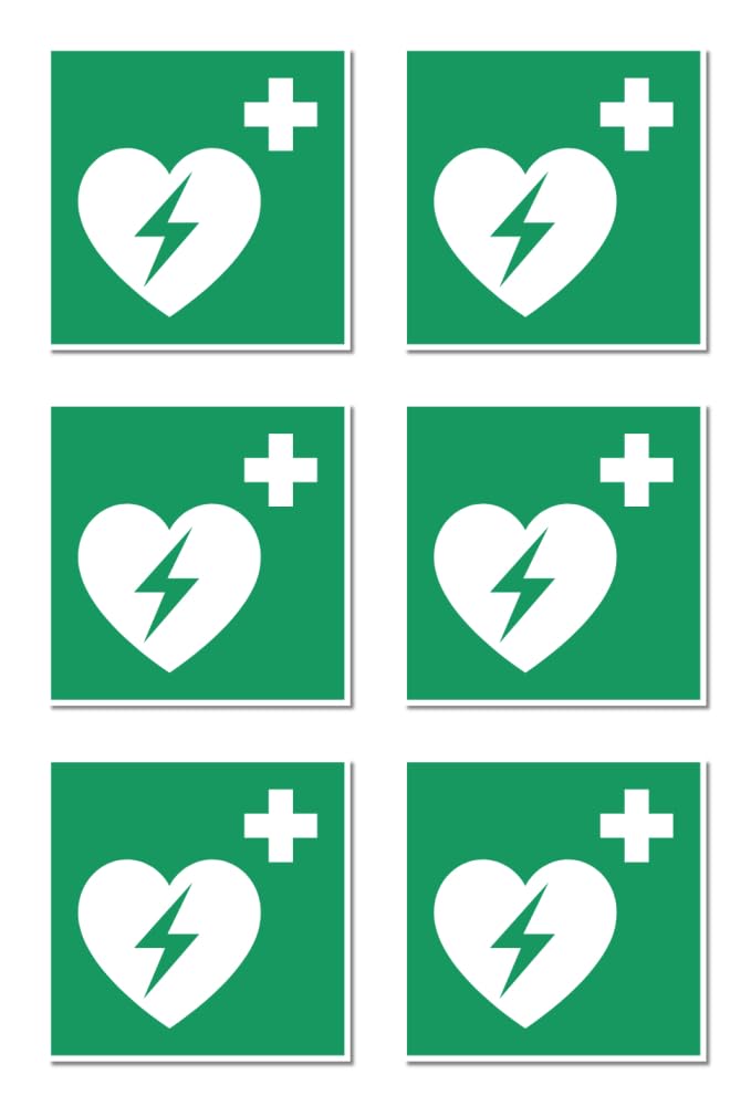 Automated External Defibrillator (AED) E010 - DIN EN ISO 7010 / ASR A1.3 - Sticker 5cm - Pack of 6