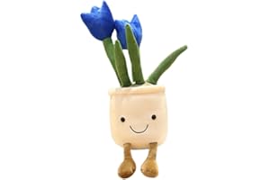 FAVOSTA Cute Succulents Tulip Plush Toy, 14.6'' Potted Plant Stuffed Plush Pillow Decoration, Soft Fluffy Succulents Plush Pillow, Plush Toy Gift for Kids Girls (Blue - Tulip, 37cm/14.6inch)