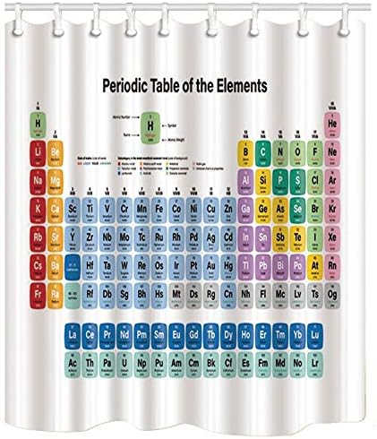 ZIXCOS Periodic Table Chemical Elements Shower Curtain Decor Picture, Polyester Fabric Waterproof Shower Curtain Bathroom, 69X70in, Shower Curtains Hooks Included