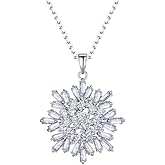 Sparkling CZ Snowflake Pendant Christmas Necklace for Women Silver Luxury Fashion Crystal Winter Flower Adjustable Chain Choker Necklaces Dainty Thanksgiving Xmas Party Holiday Festival Costume Jewelry Gift