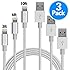 iPhone Charger, UTHMNE 3Pack 3FT/6FT/10FT(1M/2M/3M) Nylon Braided 8 pin Charging Cables USB Charger Cord, Compatible with iPhone 7/7 Plus/6s/6s Plus/6/6 Plus/5/5S/5C/SE/iPad and iPod (Silver)