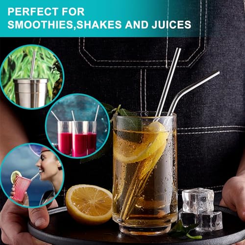 T Tersely 13pcs Reusable 304 Stainless Steel Straws- Various Metal Straws with 4 Straight 5 Bent 2 Boba Straws 2 Cleaning Brushes - Eco Friendly Drinking Straws (Silver)