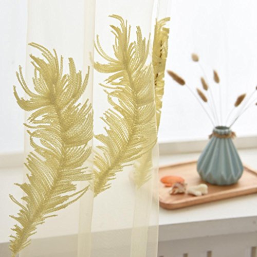 BSGSH Decorative Curtains, Feather Embroidery Curtains Sheer Valances Window Curtains/Drape/Panels/Treatment for Door Kitchen Living Room (Yellow)