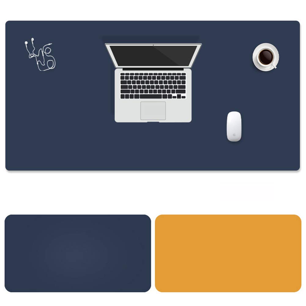 ele ELEOPTION PU Leather Extended Mouse Pad, Multifunctional Waterproof Office Desk Writing Mat, Double Side Ultra-Thin Large Pad for Office Home (Darkblue/Yellow, 90x45cm)