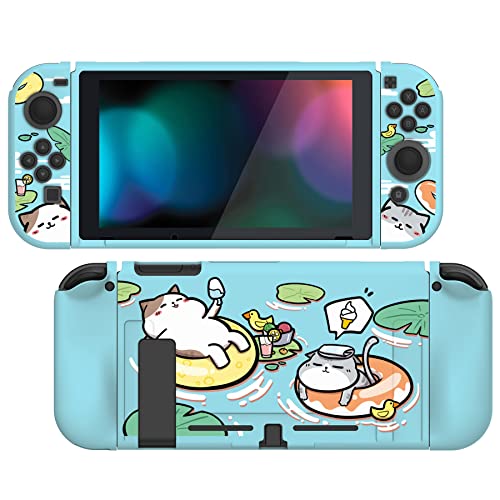 PlayVital Pool Party Kitten ​Protective Case for Nintendo Switch, Soft TPU Slim Case Cover for Nintendo Switch Joycon Console with Colorful ABXY Direction Button Cap