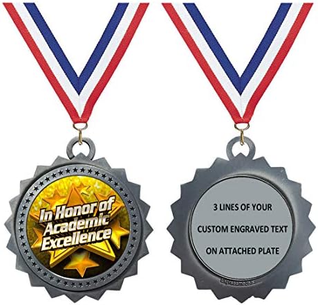 Academic Excellence シルバー Lサイズ 3インチ 彫刻メダル トロフィー賞 カスタマイズ可