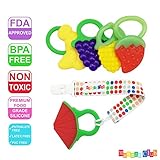 Mammas Club 5 Fruit Baby Teething Toys with Pacifier Clip/Holder - Non-Toxic, BPA, Latex and Phthalate Free Silicone Teethers- Soothing, Soft, Durable and Freezer Safe (Grape)