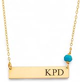 HotMixCold Bar Personalized Monogram Horizontal Necklace, Initial Pendant, Bridesmaids Gifts, Name Plate Birthstone Necklace