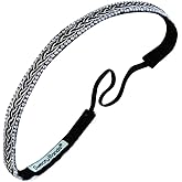 Sweaty Bands Womens Girls Headband for an Active Lifestyle - Non-Slip Grip Sweat-Wicking Velvet-Lined Braided Jeweled Hairband - Bling Twisted Black White