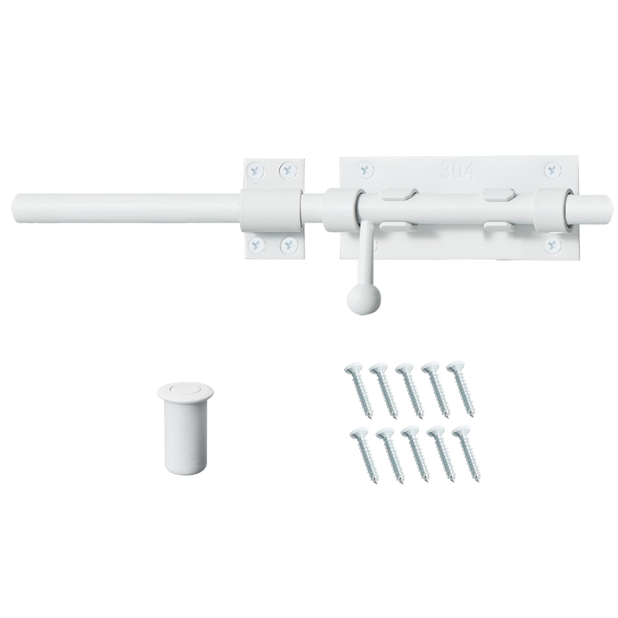 Photo 1 of Barrel Bolt Latch 12 Inch White Cane Bolt Heavy Duty Gate Latch 304 Stainless Steel Hardware for Outdoor Fence Wooden Gates Barn Door Inside Door