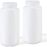 DEMORA 32 oz Plastic Bottles with Lids, Airtight Refillable Wide Mouth Travel Bottles for Toiletries, HDPE Food Grade Plastic Containers for Liquids Pill Water Sample Lab Reagent (Translucent, 2 Pcs)
