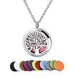 UNKE Aromatherapy Essential Oil Diffuser Necklace - Tree of Life Round Pendant Locket