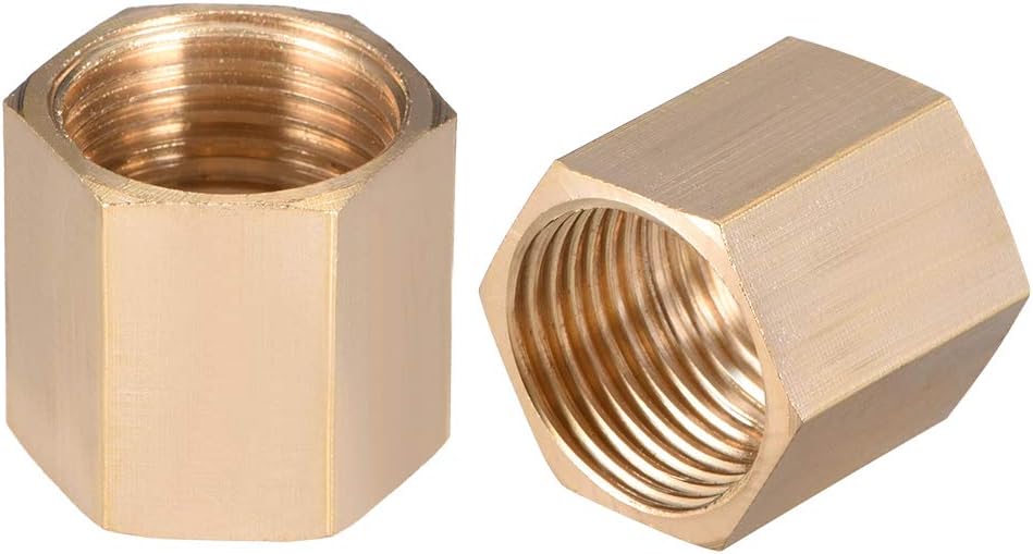 sourcing map Brass Hex Rod Pipe Fitting G 1/2 Female Thread Straight Coupling 2pcs, Gold, G1/2, 2pcs