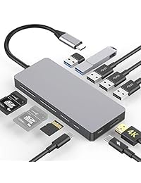 IkERSY   Adaptador de USB C 11 en 1 con puerto de carga PD, 4 K USB C a HDMI, 2 puertos USB3.0 3 USB 2.0, lector de tarjetas microSD SDXC compatible con MacBook Air 2018 MacBook Pro, Nintendo Switch y más