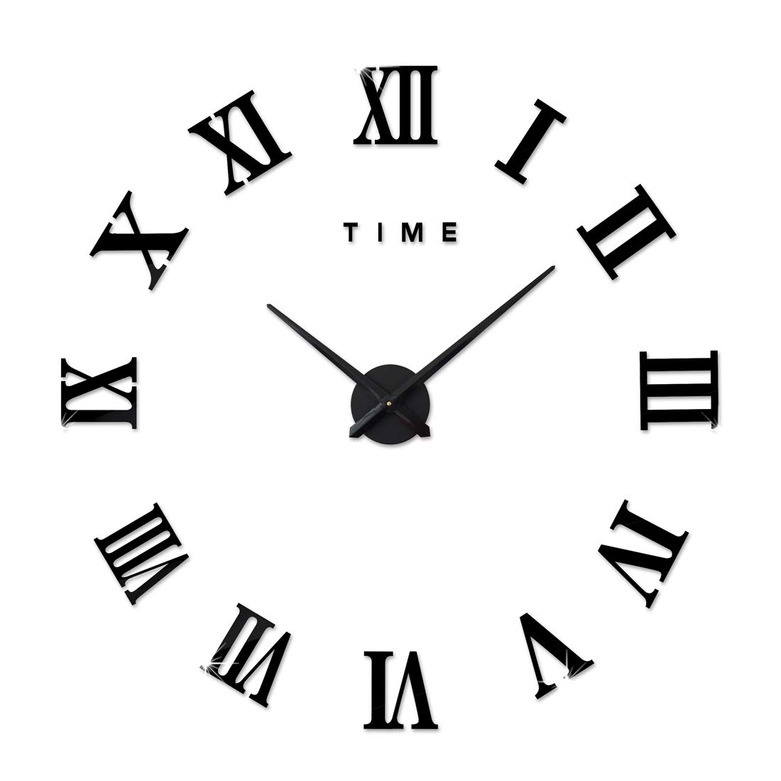 FAS1 Modern DIY Large Wall Clock Big Watch Decal 3D Stickers Roman Numerals Wall Clock Home Office Removable Decoration for Living Room - Black (Battery NOT Included)