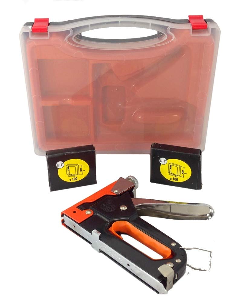 Brand - Heavy Duty 3 Way Stapler Gun with 3-in-1 Functionality and Case (Orange, Metal)