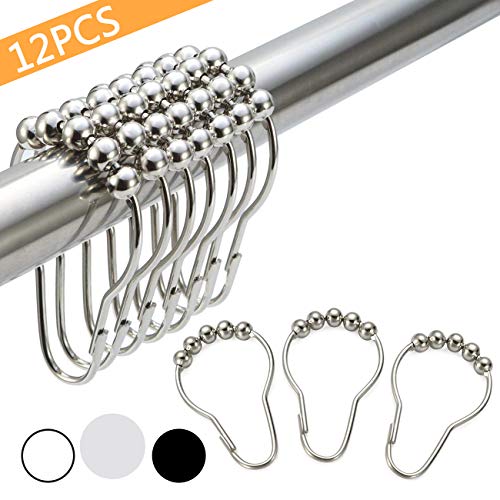 Bamyko 12PCS Shower Curtain Hooks Rings, Shower Curtain Rings, Stainless Steel Metal Glide Shower Hooks Rings for Bathroom Shower Rods Curtains - Polished Chrome - Thumbnail 7