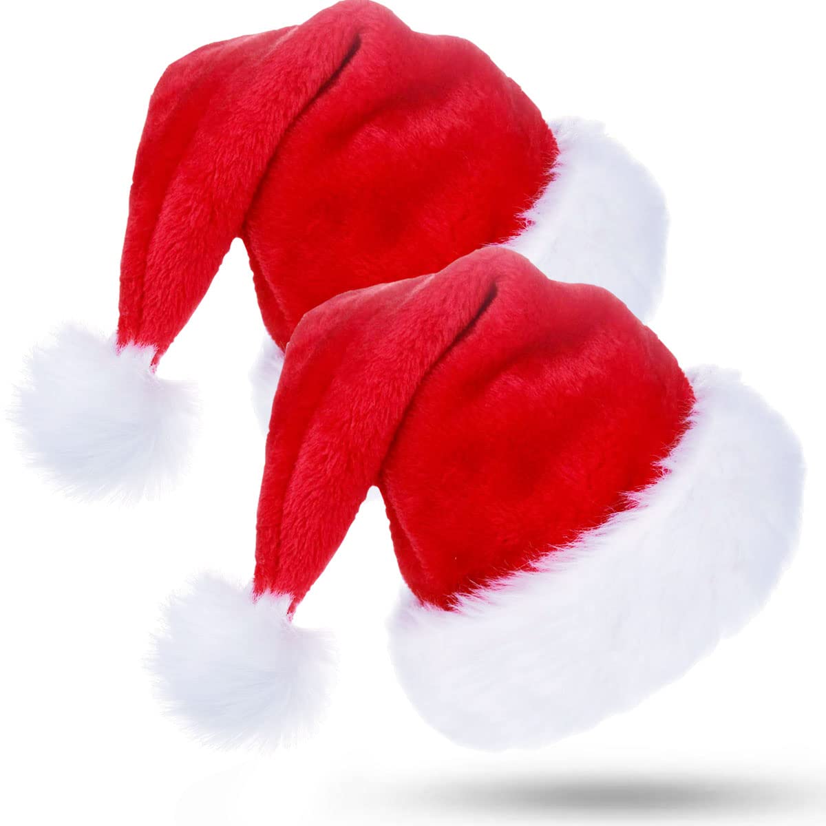 Jonami 2 Santa Hats Christmas Hat in Plush, Traditional Red and White Costume Accessory for Christmas Party Celebration. Xmas Accessories