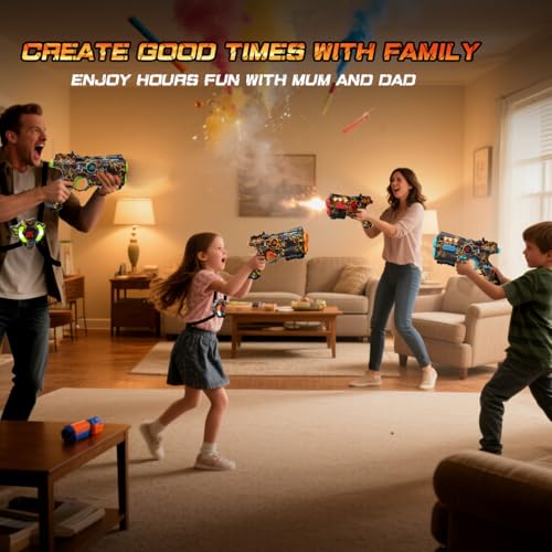 VATOS Rechargeable Laser Tag 4 Players - 4 Guns and 4 Jacket Sensors Fully Synchronized with 2.4GHz Data - Toys and Birthday Ideas Laser Tag Gun for Kids