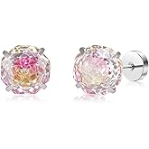 PHNIBIRD 20G Flat Back Earrings for Women 316L Titanium Steel Screw Back Stud Earrings Rose Cut Cubic Zirconia Small Cartilage Earring Hypoallergenic for Sensitive Ears Everyday Wear