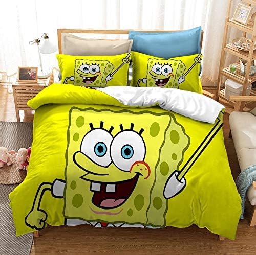 FRECASA Spongebob Squarepants Bedding Duvet Cover Set 3 Piece 3D Print Patrick Star Squidward Tentacles for Kids 1 Duvet Cover with 2 Pillow Shams