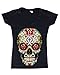 Shop4Ever® Sugar Skull Roses Women's V-Neck Day of Dead Shirts #16553 SLIM FIT