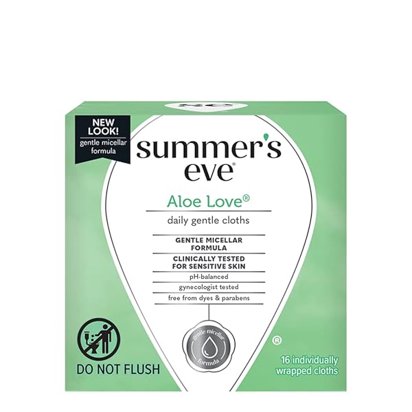 SUMMER’S EVE ALOE LOVE GENTLE DAILY FEMININE WIPES 16 COUNT, (PACK OF 2)