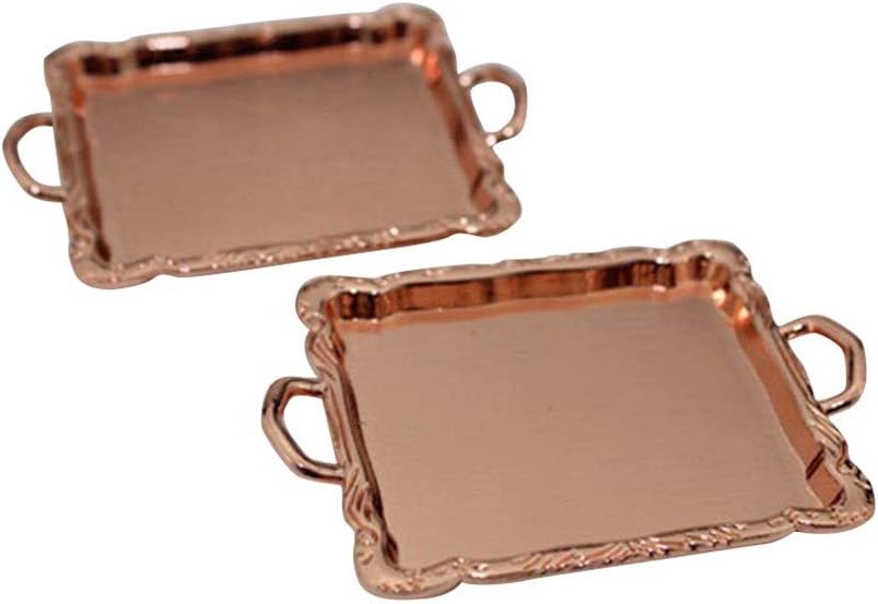 Acamifashion Mini Alloy Rectangle Tray Model Toy Miniature Accessories - Rose Gold