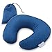Plemo Travel Pillow, Velvet U-Shaped Inflatable Neck Back Support Pillow with Washable Removable Cover & Carry Pouch, Navy Blue