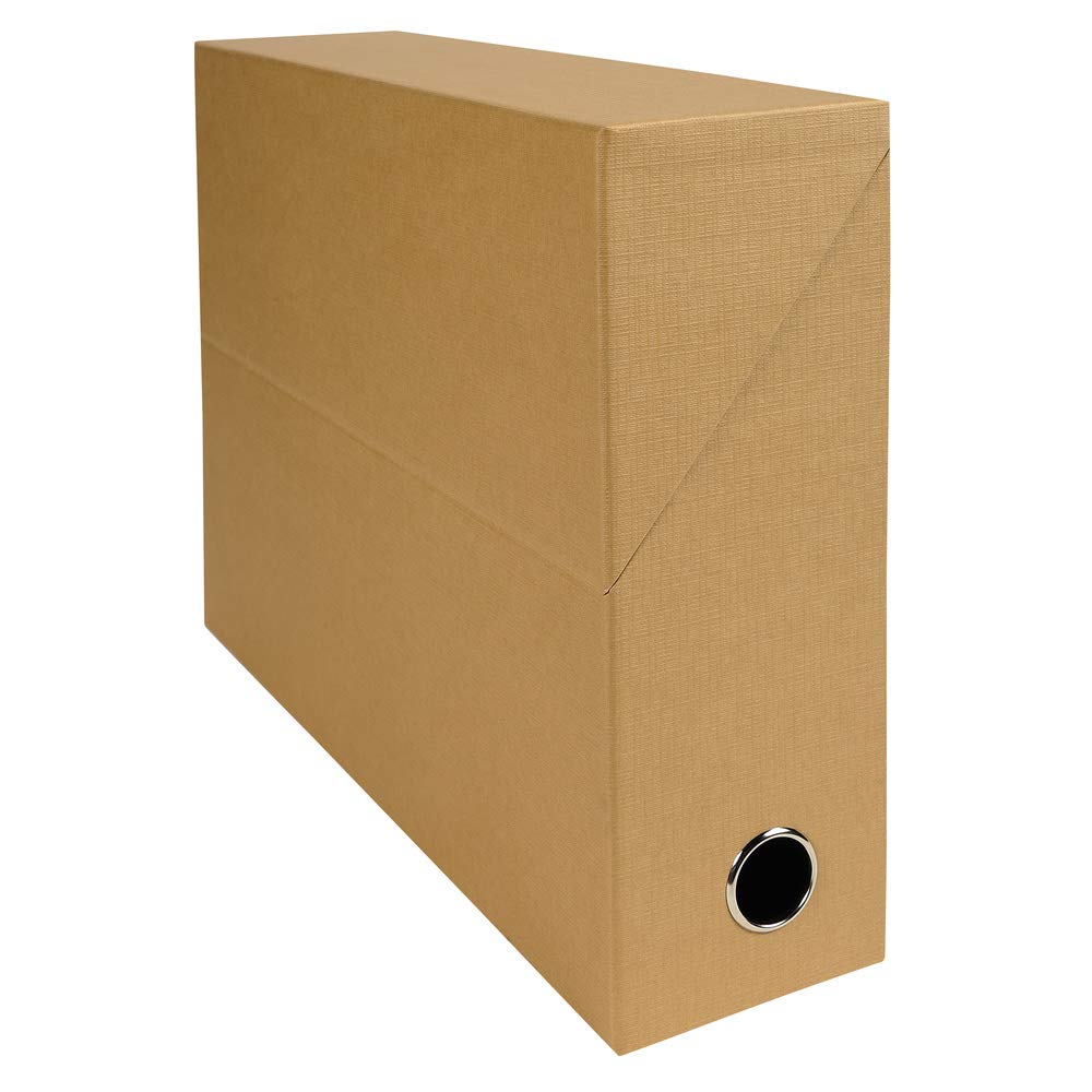 Exacompta - Ref 89528E - Canvas Transfer Box - 250 x 330mm in Size, Suitable for Storing A4 Documents, 90mm Spine, Metal Finger Hole, Spine Label - Tobacco
