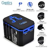 International Power Adapter, Ceptics World Travel USB Type C QC 3.0 18W PD Plug Adaptor Kit - 3 USB Ports Wall Charger Type I C G A Outlets 110V 220V A/C - 5V D/C - EU Euro US UK - All in One