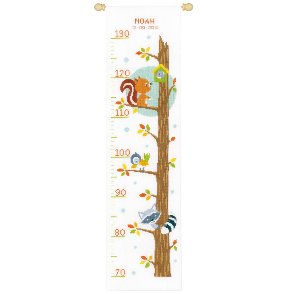 Vervaco Counted Cross Stitch: Kit: Height Chart: Animals in Tree, COTTON NA, 18 x 70cm