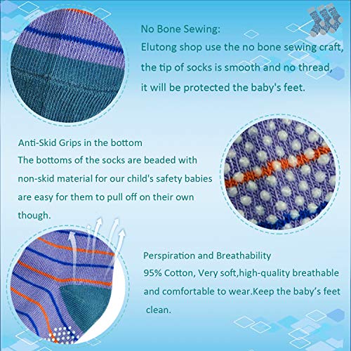12-36 MonthsToddler Socks Boy Girl Slippery 12 Pairs Cute Assorted Crew Kids Socks Non Skid Slipper Socks Grips 1T-3T Baby - Thumbnail 2