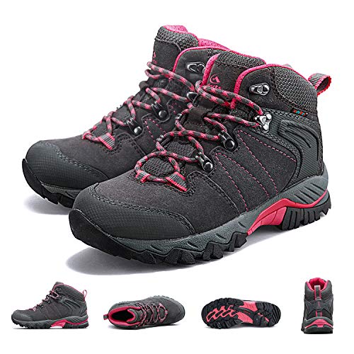 Clorts Women's Classic Hiking Boots Waterproof Suede Leather Lightweight Hiking Shoes Grey/Pink US Women Size 7.5 Medium Width