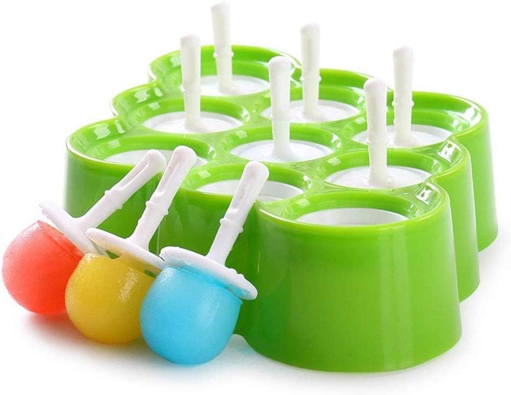 Reusable Mini Pop Molds,9 Miniature Popsicle Molds With Sticks and Drip-guards,Easy-Release and BPA-free Silicone,DIY Ice Cream Maker Kit and Candy Chocolate Mould for Kids,Family,Adults (Green2)