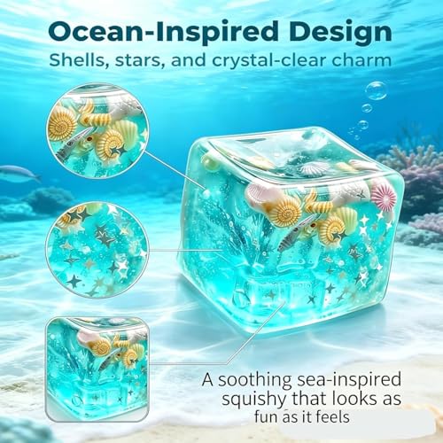 Ocean Seashell Squishies Ice Cube Squishy Stress Balls, Fidget Squishy Cube, Slow Rising Squishy, Soft Squeeze Stress Relief ﻿